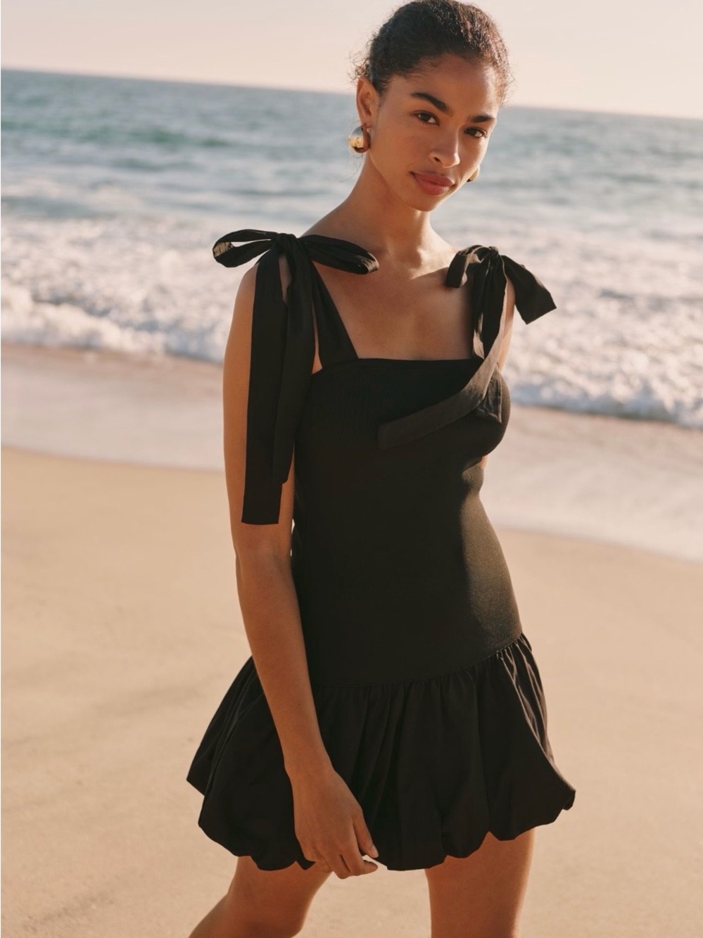 NWT Anthropologie Black Tie-Shoulder Mini bubble Dress